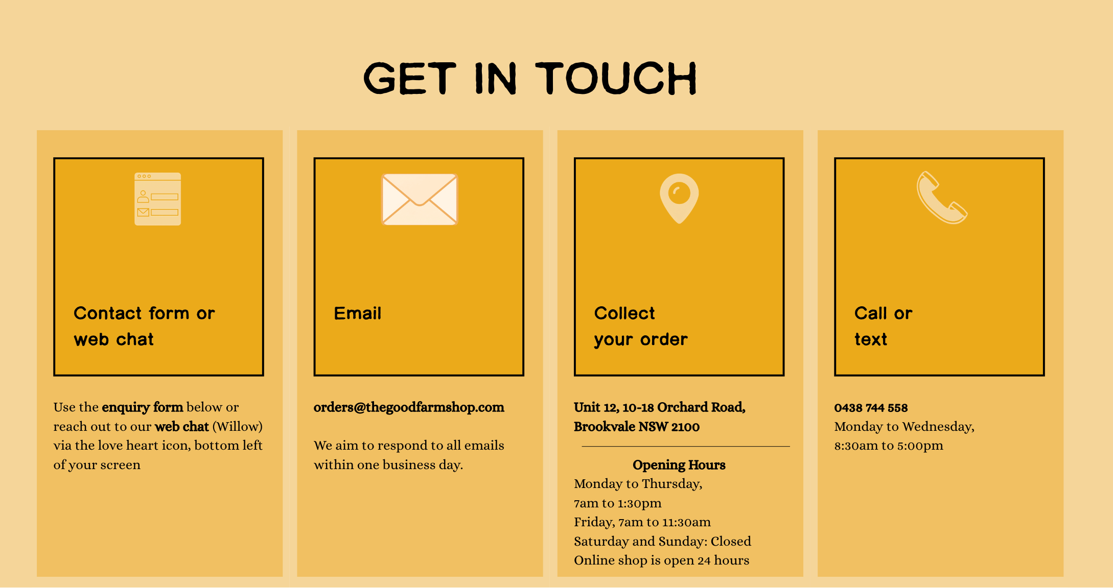 information on how to get in touch with the good farm shop
