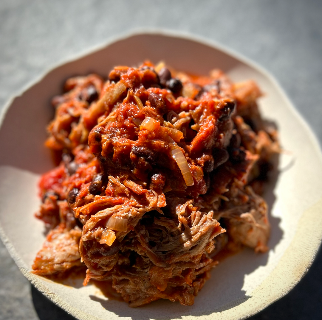 BBQ Pulled Pork with Black Beans (Serves 2)