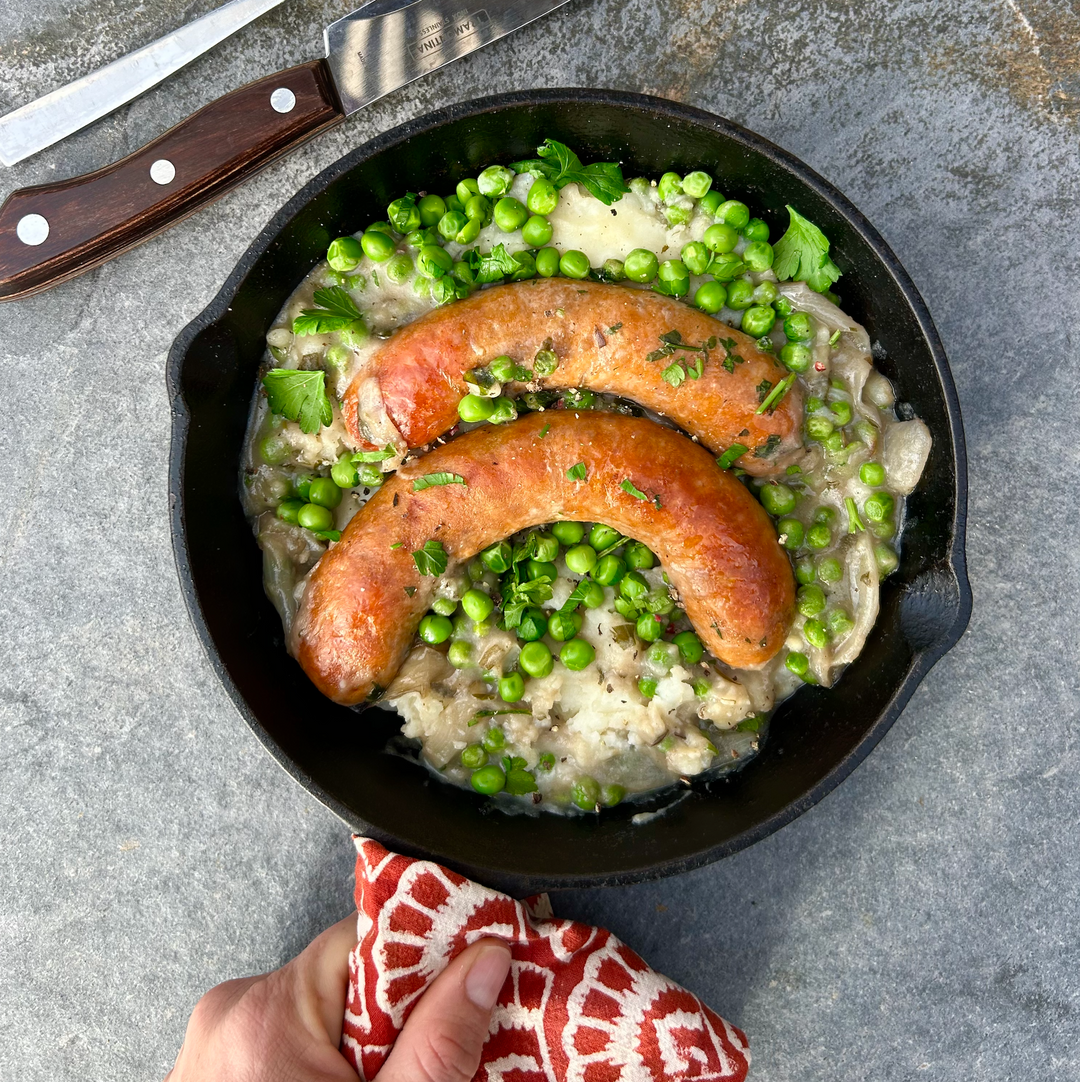 Bangers & mash with onion gravy (Serves 2)